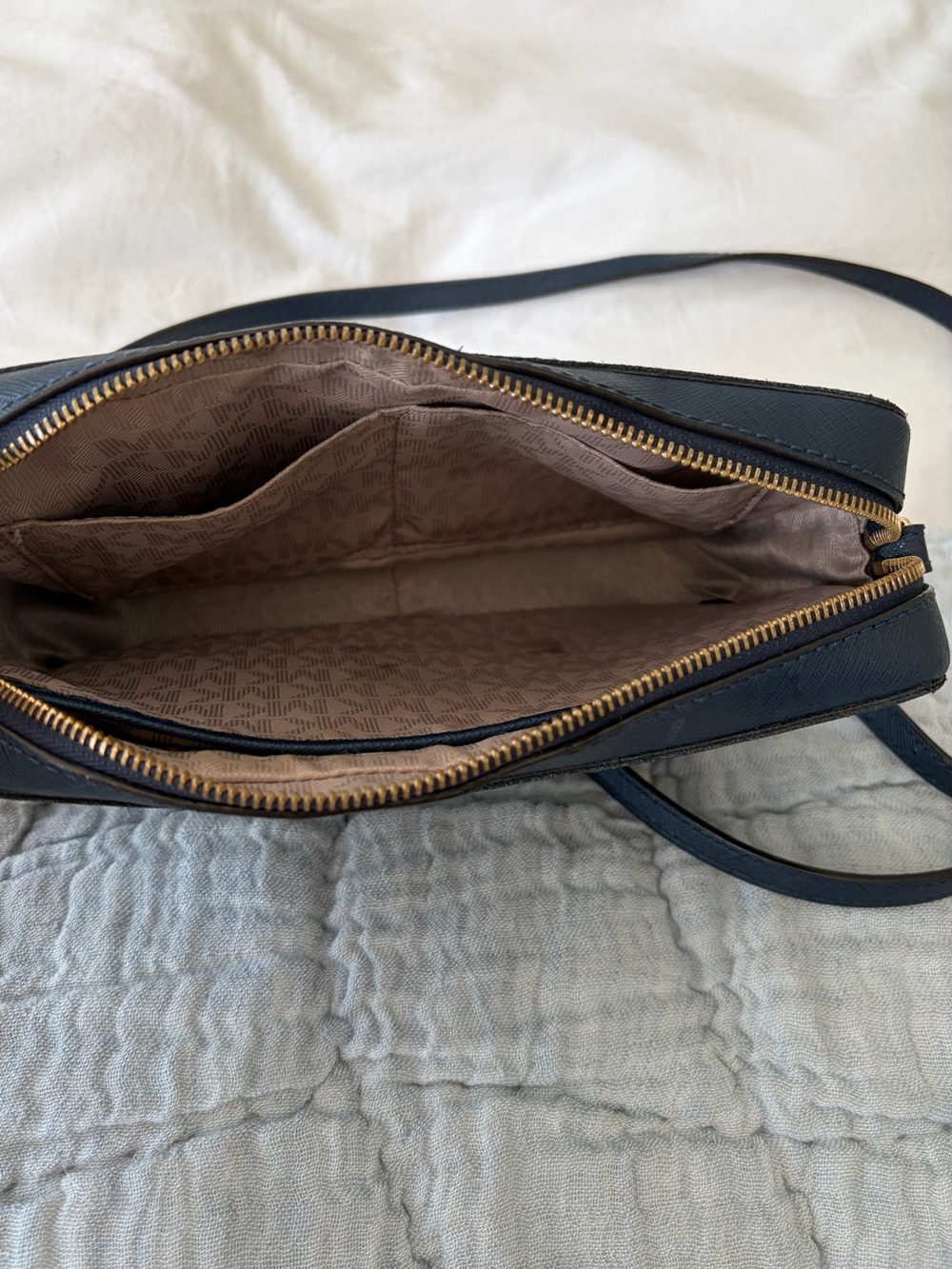 Michael Kors Navy Leather Crossbody with Gold Hardware - Picture 8 of 9